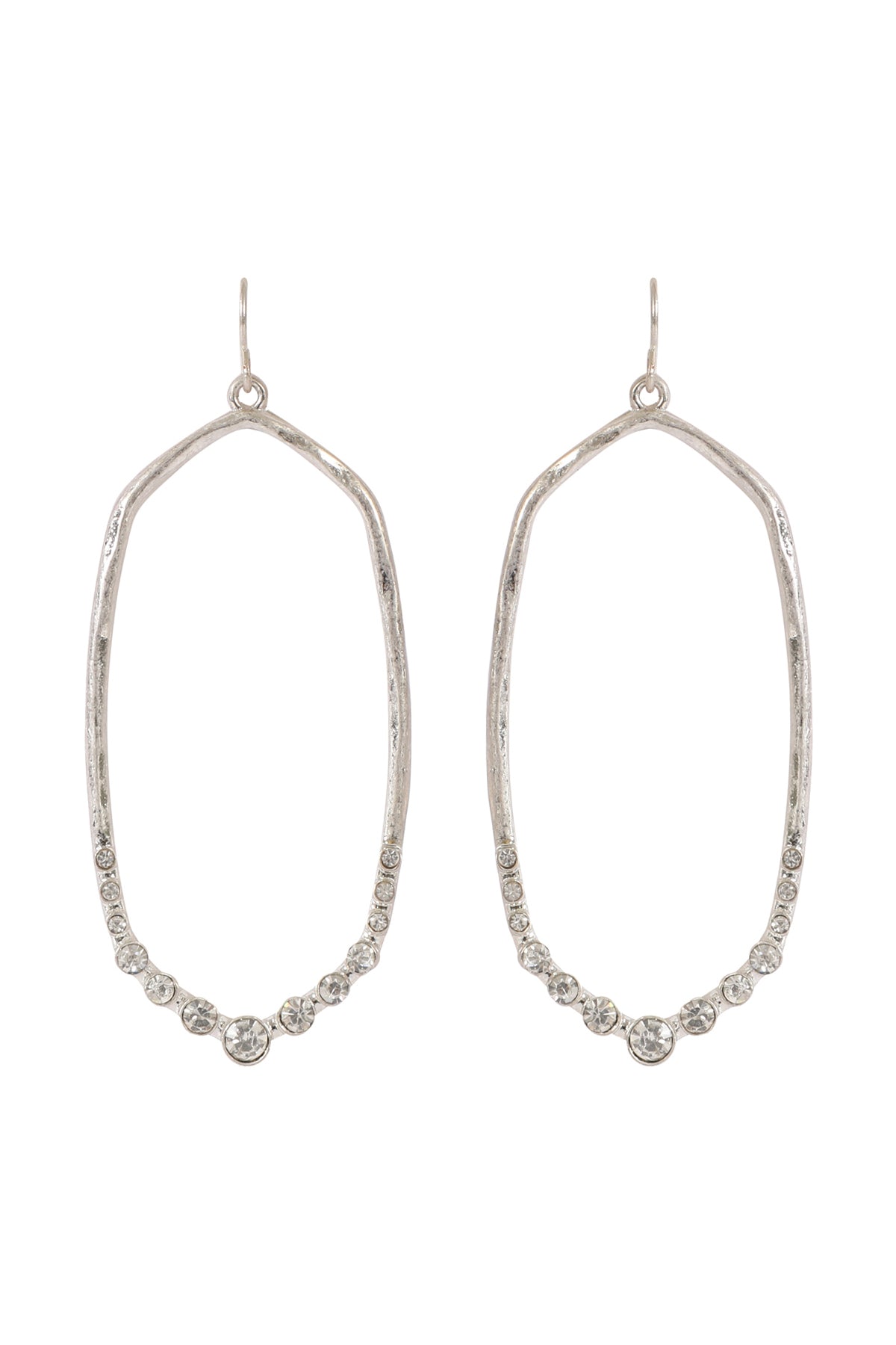 Hexagon Hammered W / Pave Rhinestone Drop Fish Hook Earrings