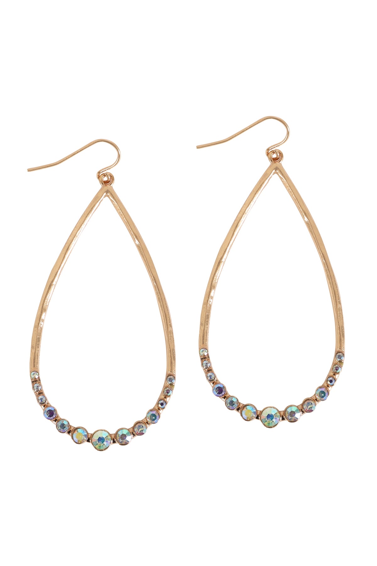 Teardrop Hammered with Pave Rhinestone Hook Earrings