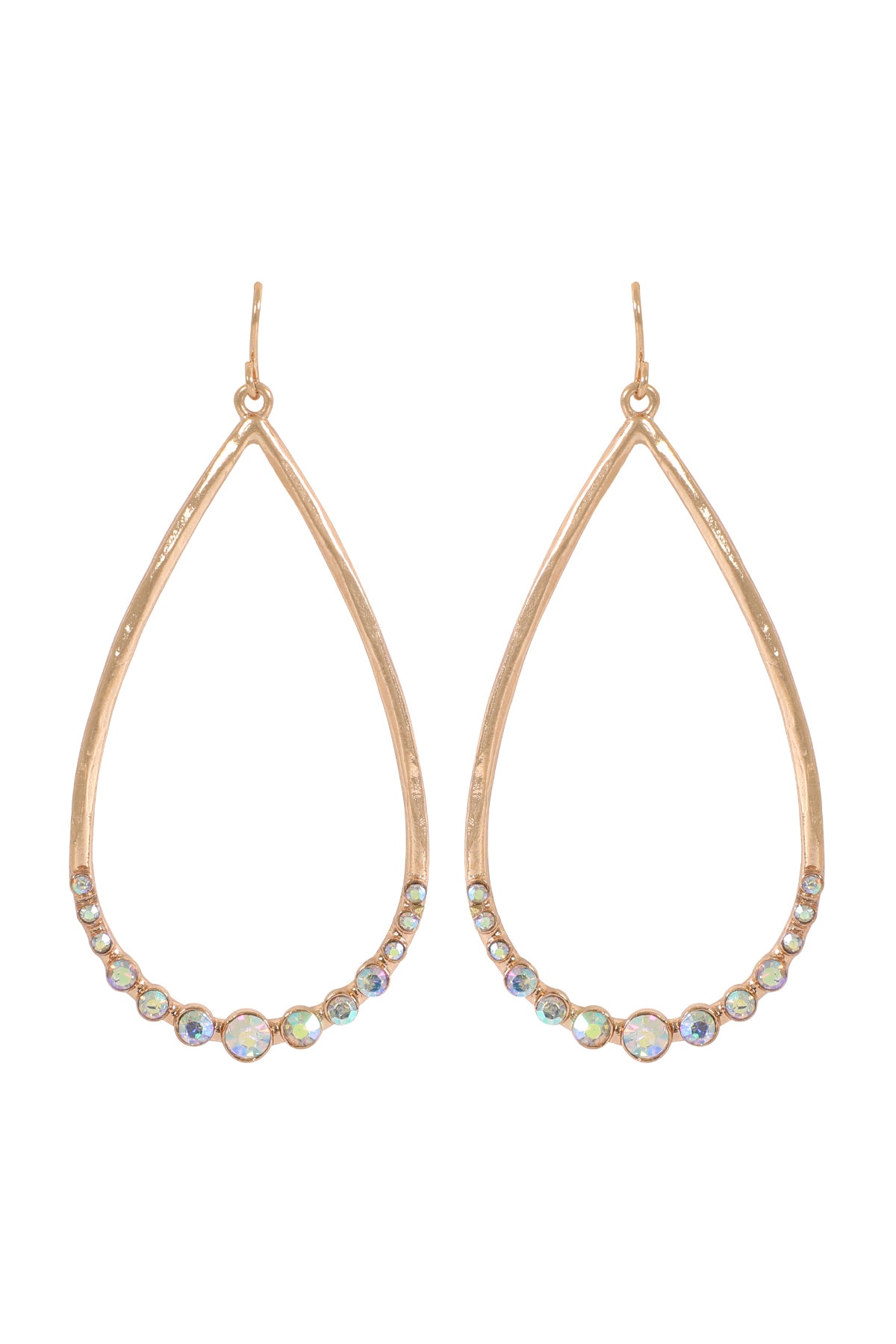 Teardrop Hammered with Pave Rhinestone Hook Earrings