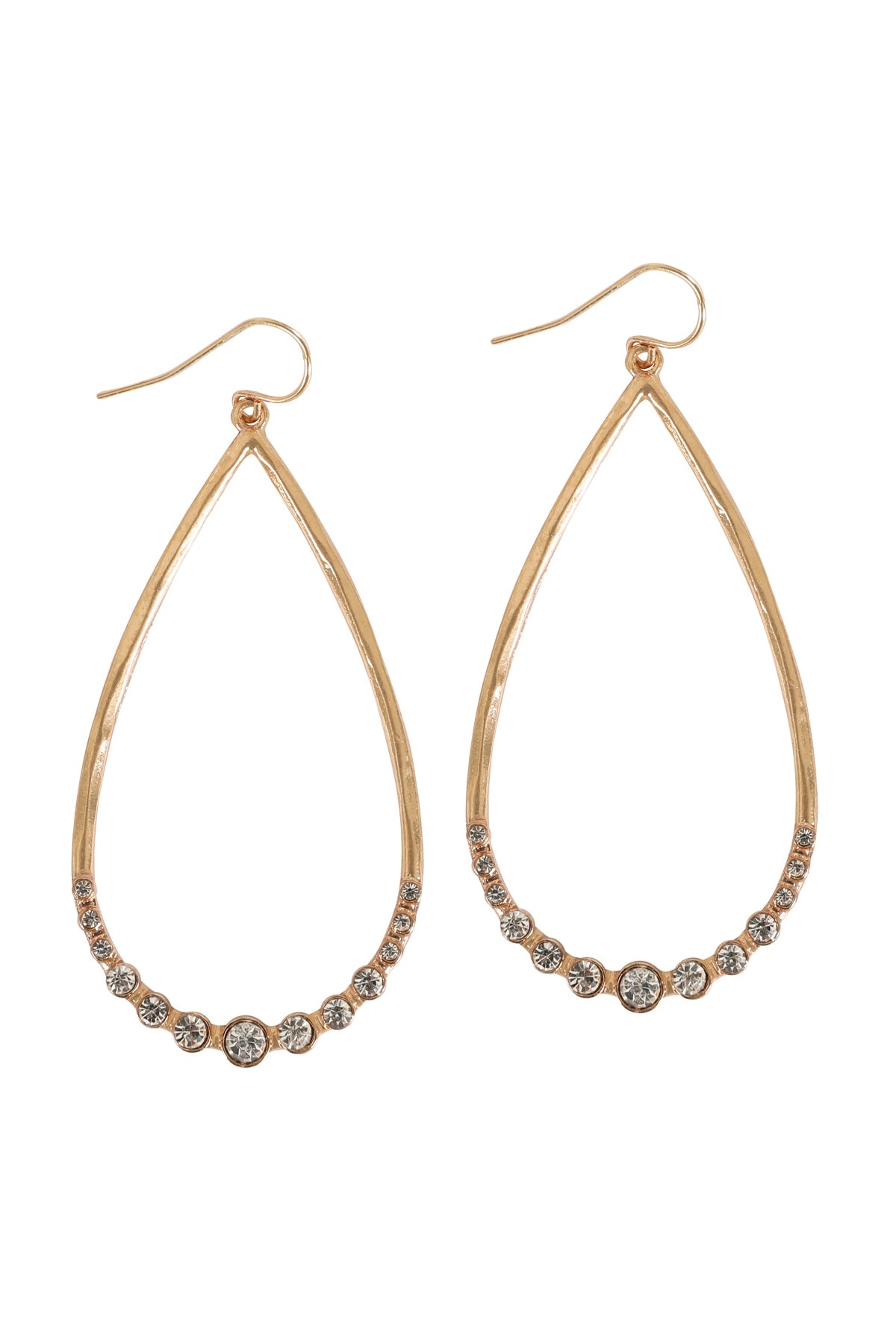 Teardrop Hammered with Pave Rhinestone Hook Earrings