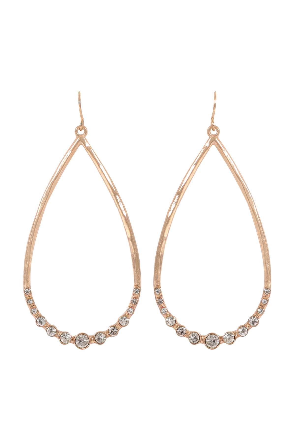 Teardrop Hammered with Pave Rhinestone Hook Earrings