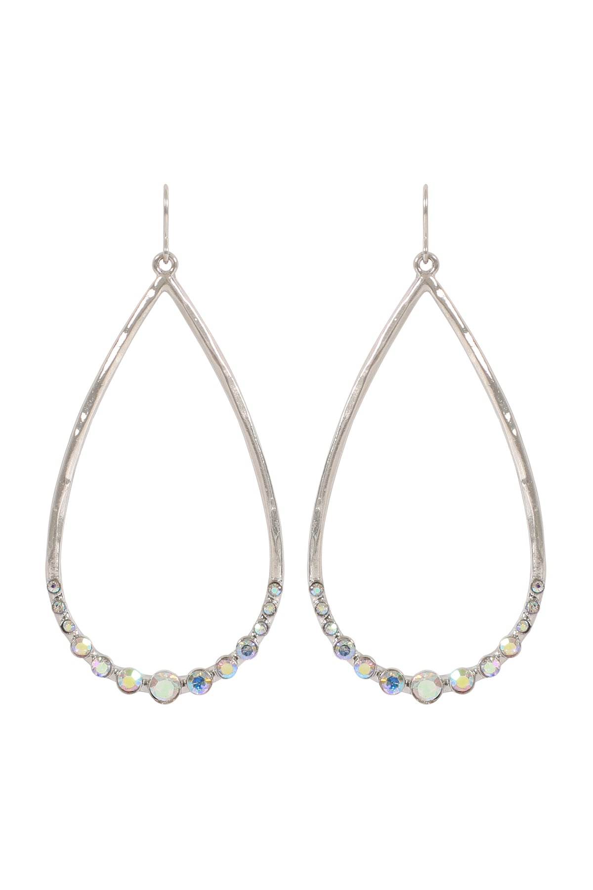 Teardrop Hammered with Pave Rhinestone Hook Earrings