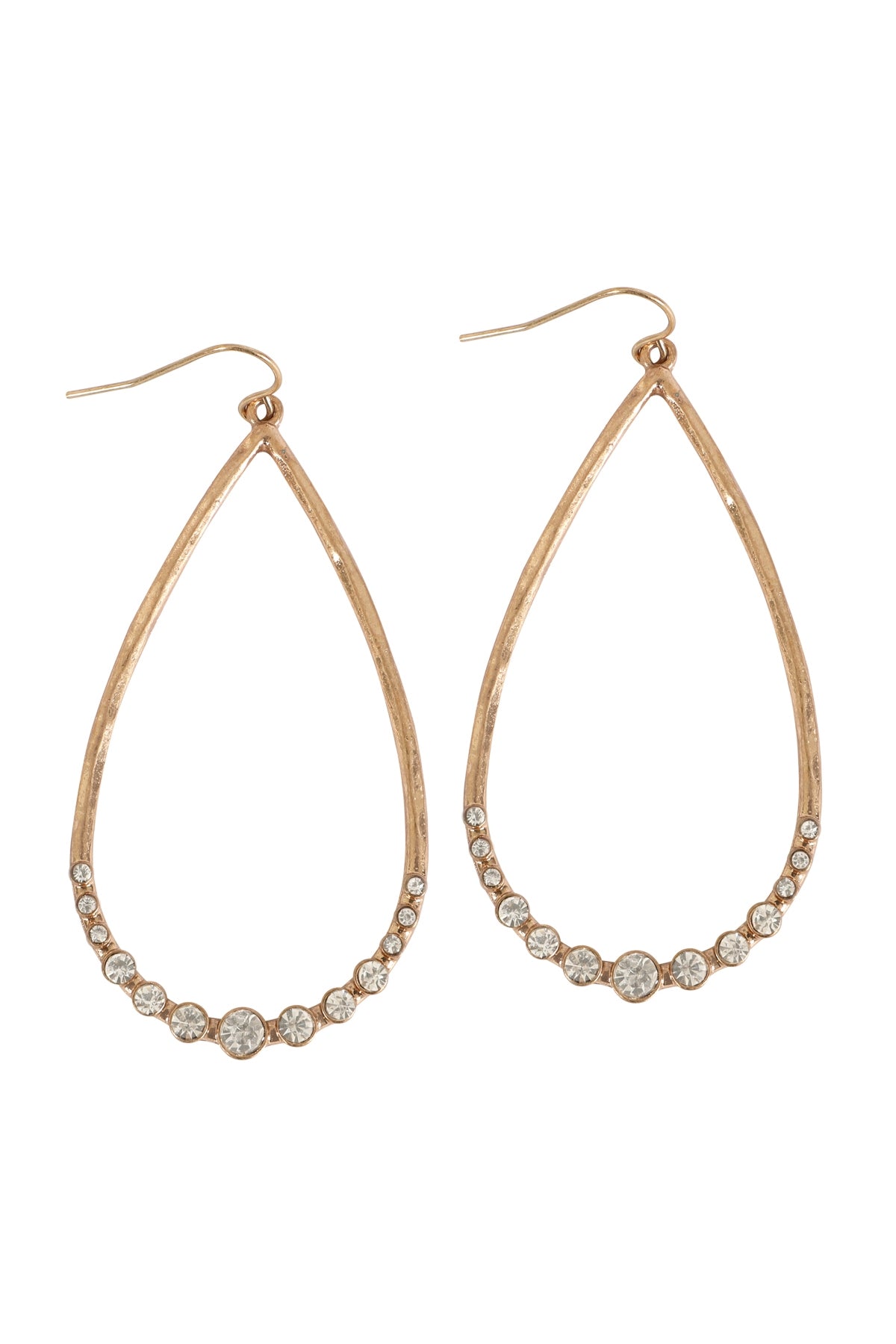 Teardrop Hammered with Pave Rhinestone Hook Earrings