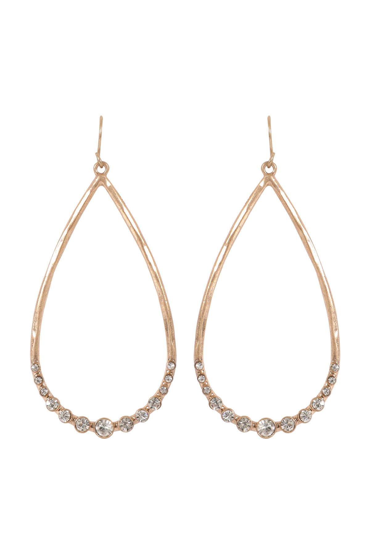 Teardrop Hammered with Pave Rhinestone Hook Earrings