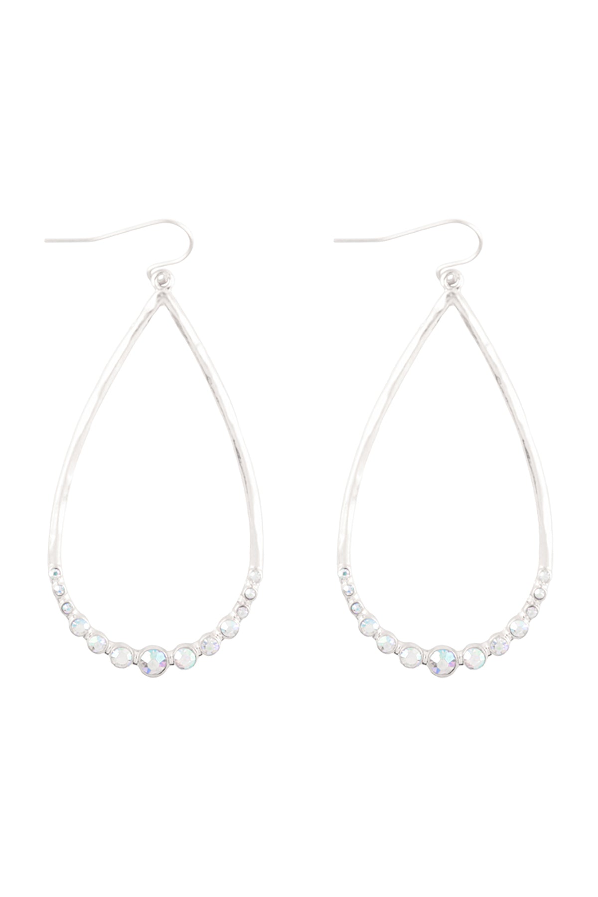 Teardrop Hammered with Pave Rhinestone Hook Earrings