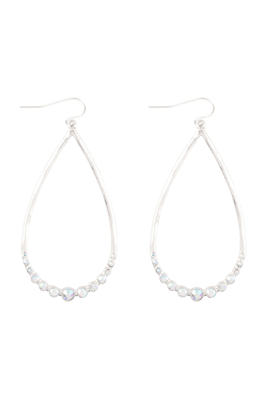 Teardrop Hammered with Pave Rhinestone Hook Earrings