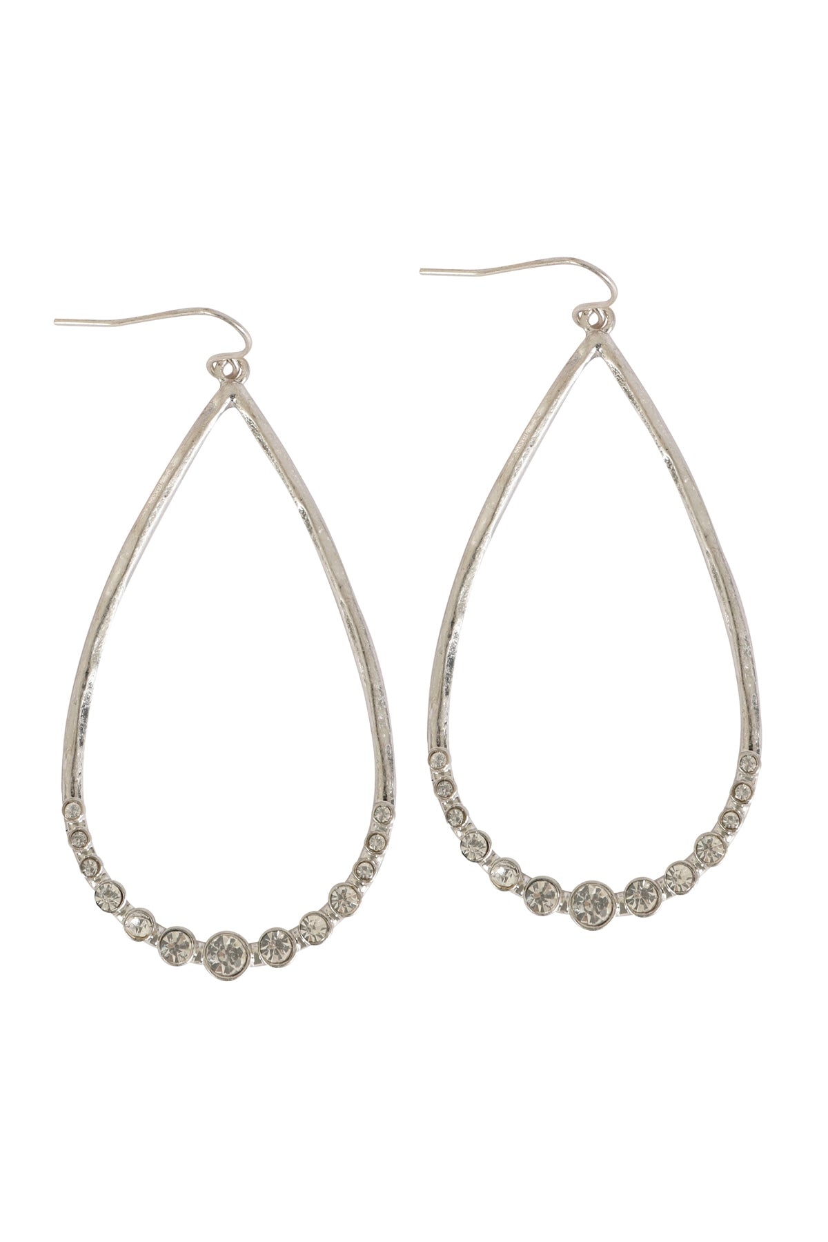 Teardrop Hammered with Pave Rhinestone Hook Earrings