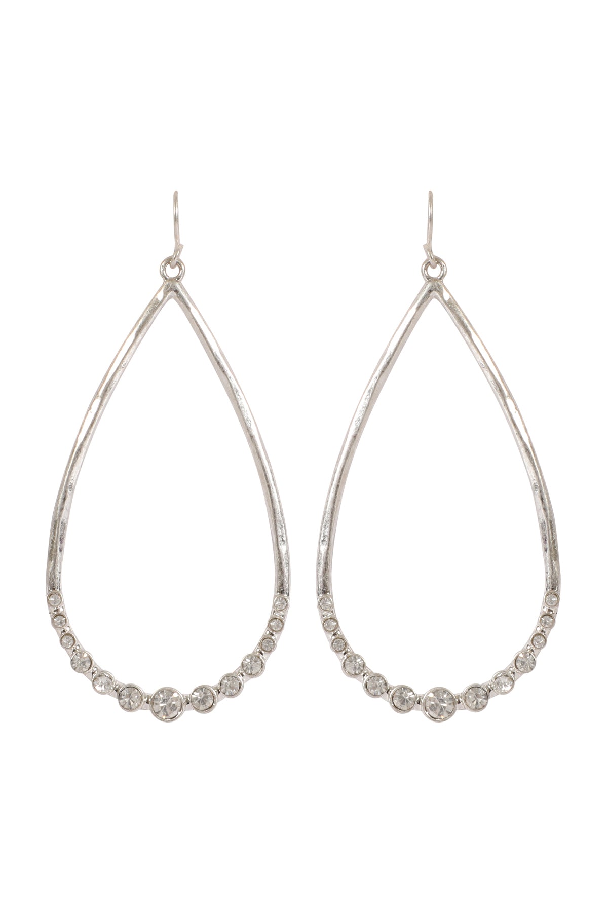 Teardrop Hammered with Pave Rhinestone Hook Earrings