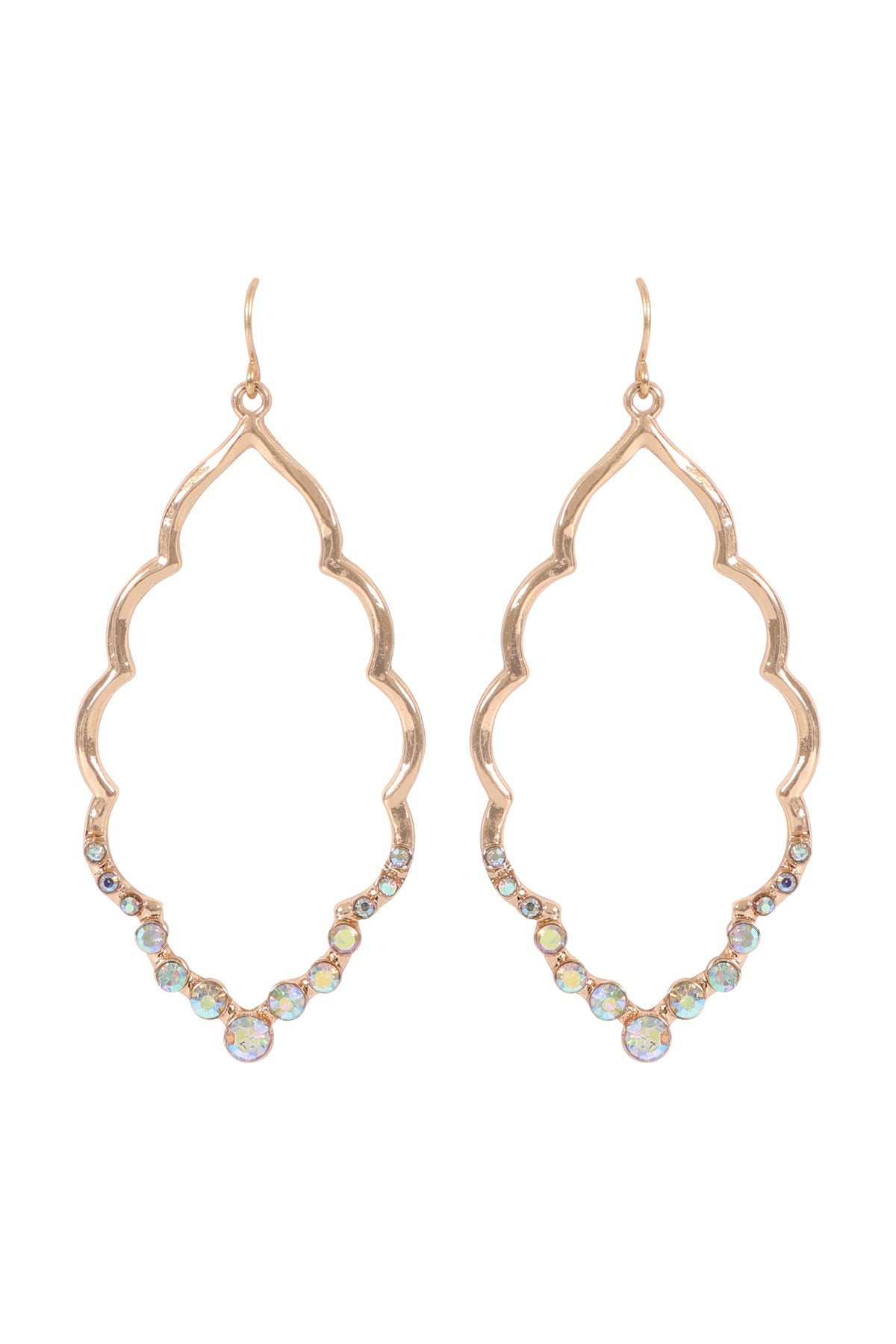 Marquise Hammered With Pave Rhinestone Drop Earrings