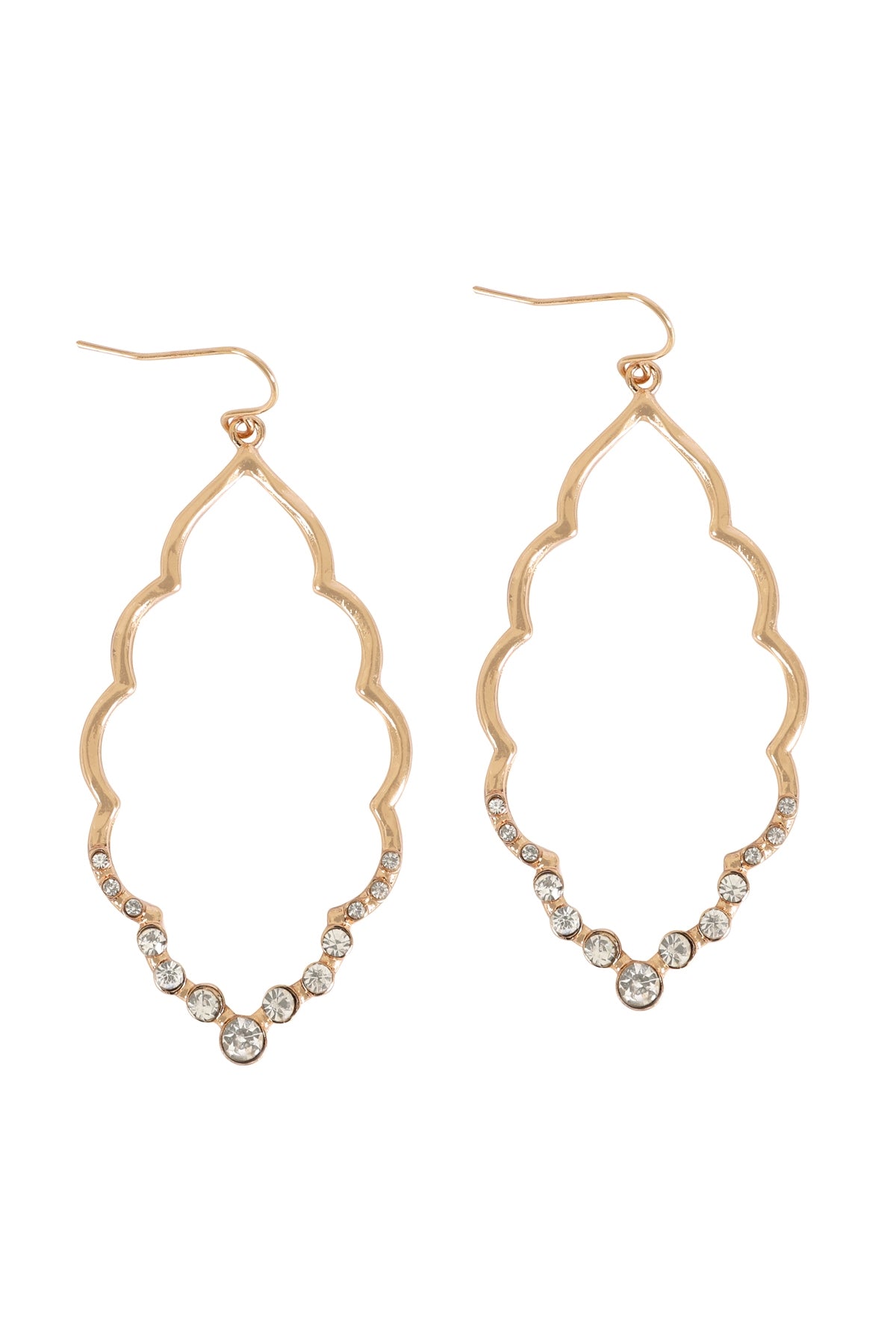 Marquise Hammered With Pave Rhinestone Drop Earrings