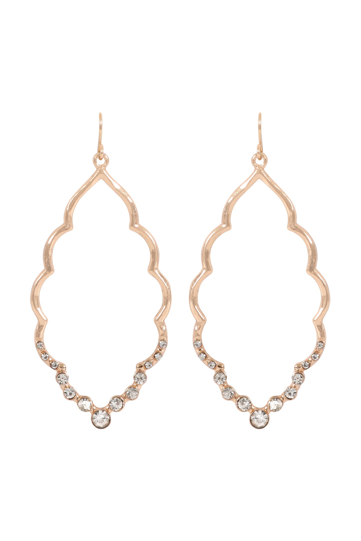 Marquise Hammered With Pave Rhinestone Drop Earrings