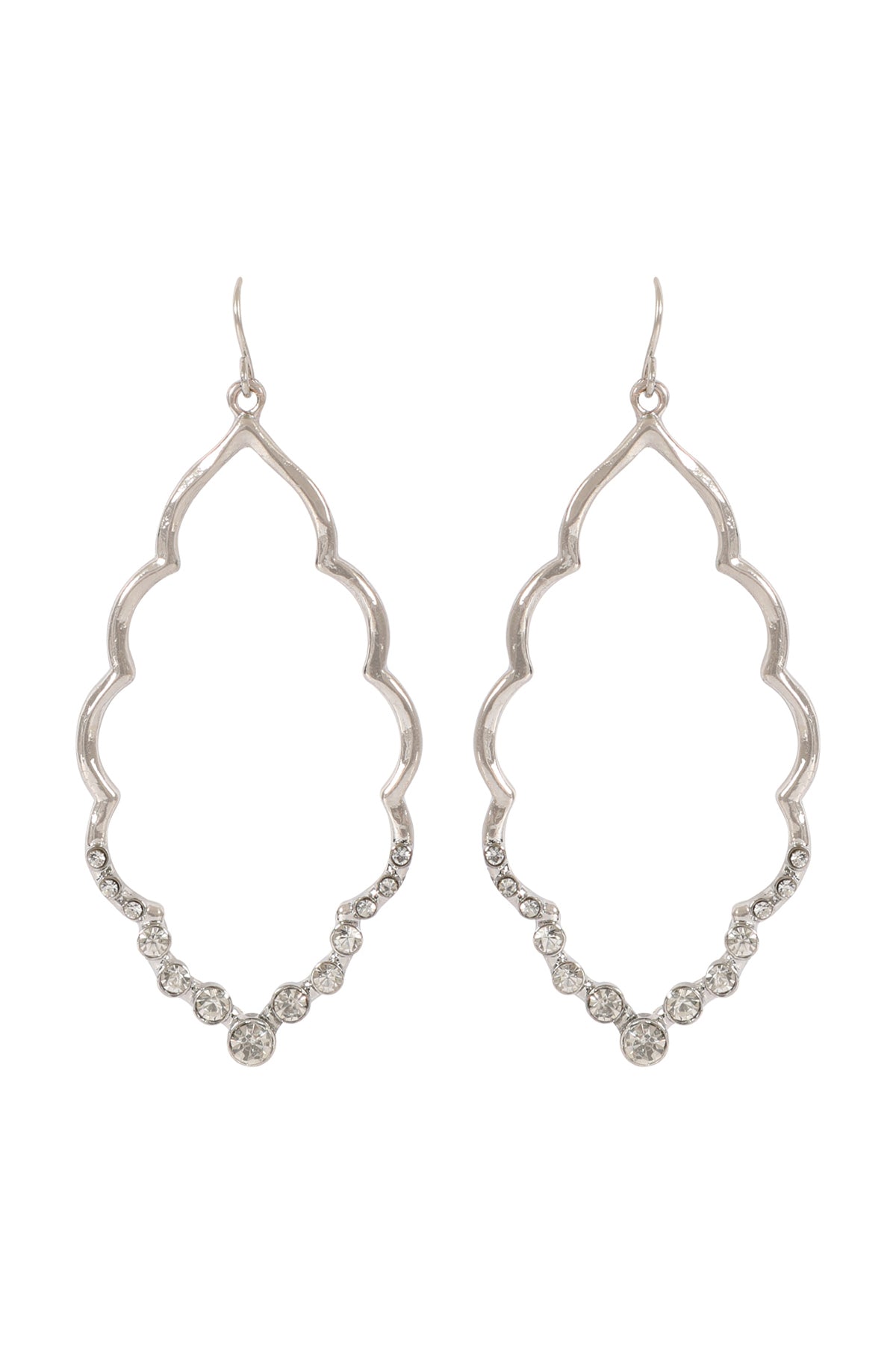Marquise Hammered With Pave Rhinestone Drop Earrings