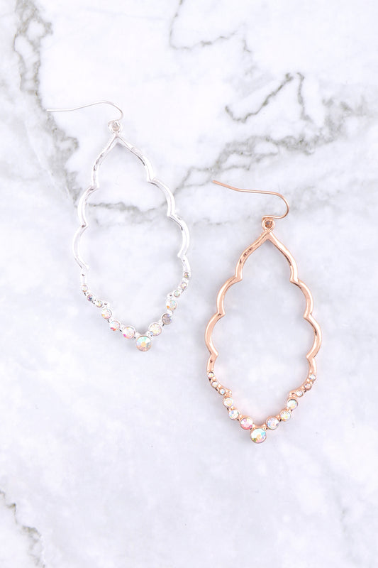 Marquise Hammered With Pave Rhinestone Drop Earrings
