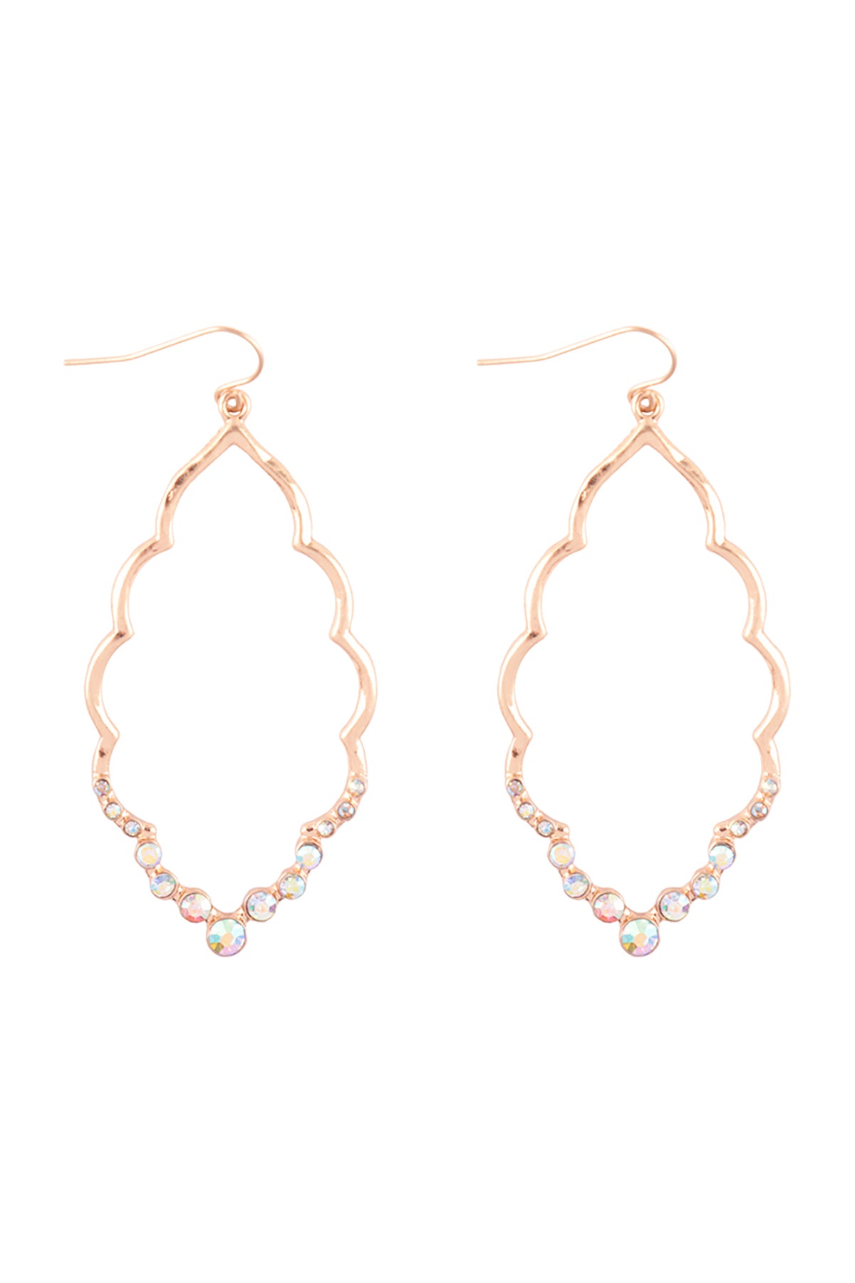 Marquise Hammered With Pave Rhinestone Drop Earrings