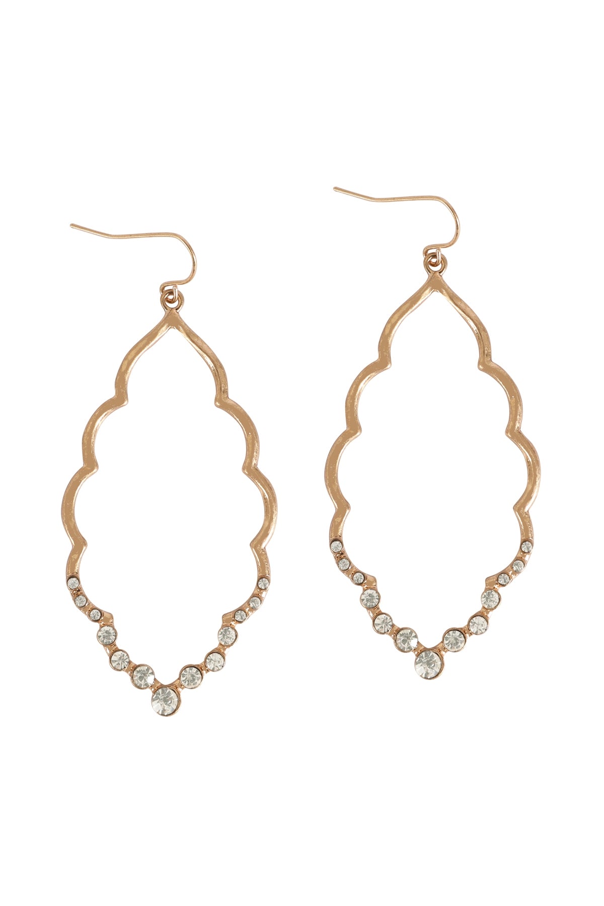 Marquise Hammered With Pave Rhinestone Drop Earrings