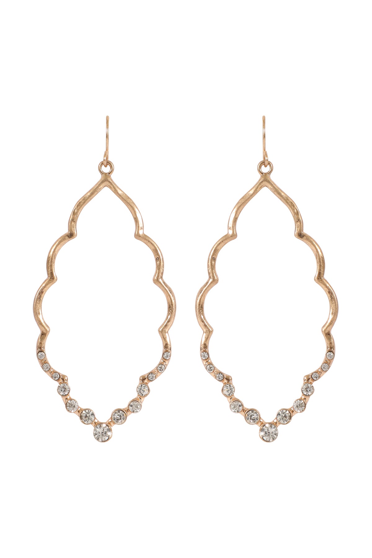 Marquise Hammered With Pave Rhinestone Drop Earrings