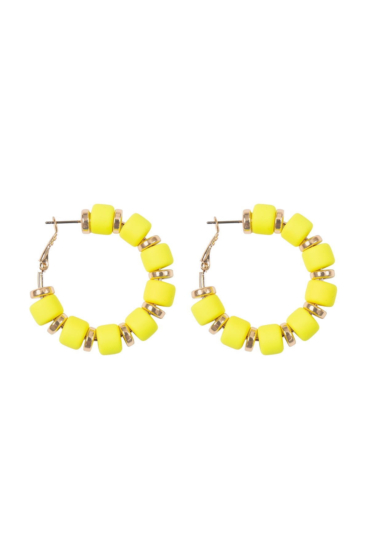 Color Beads Hoop Earrings Gold Neon Yellow