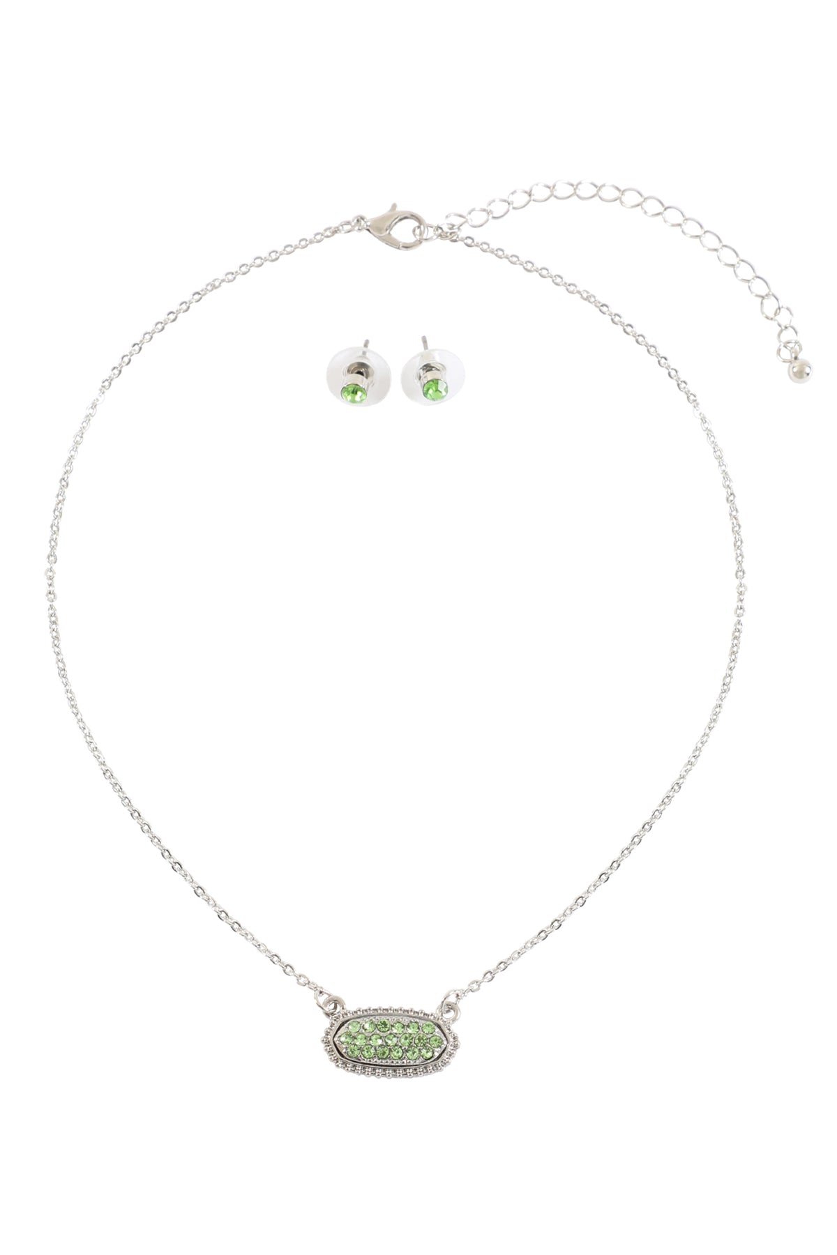 Rhinestone Druzy Oval Necklace Stud Earrings Set