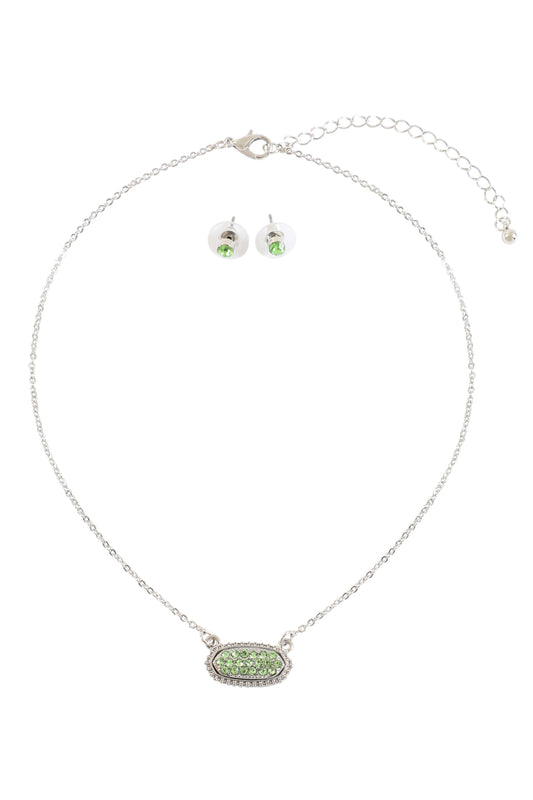 Rhinestone Druzy Oval Necklace Stud Earrings Set