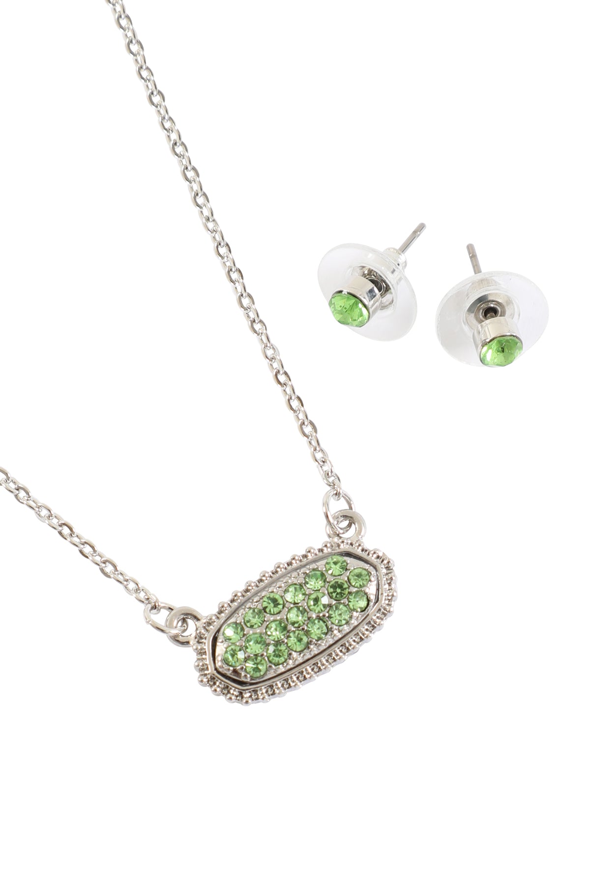 Rhinestone Druzy Oval Necklace Stud Earrings Set