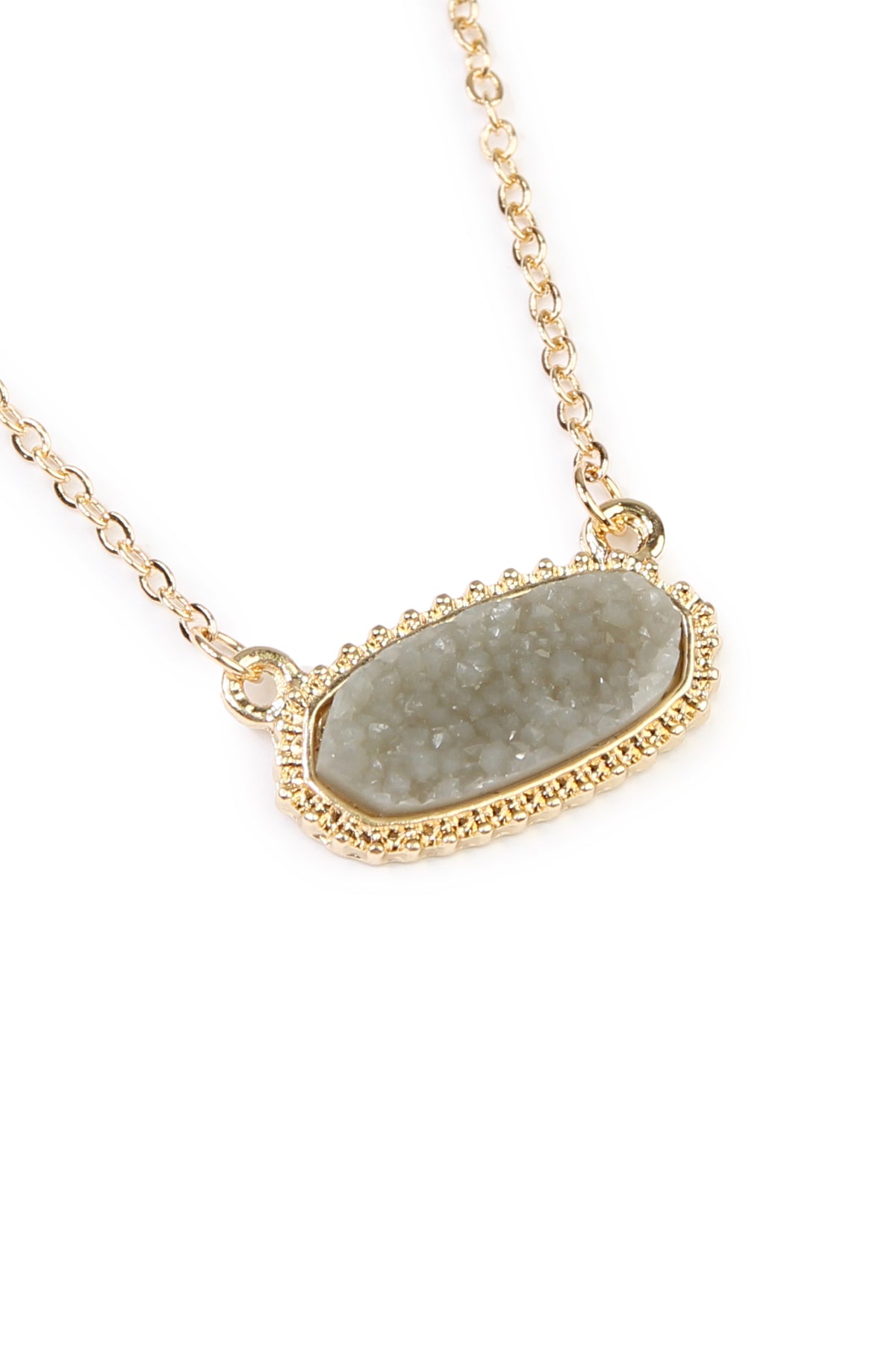 Druzy Stone Oval Pendant Necklace And Earring Set