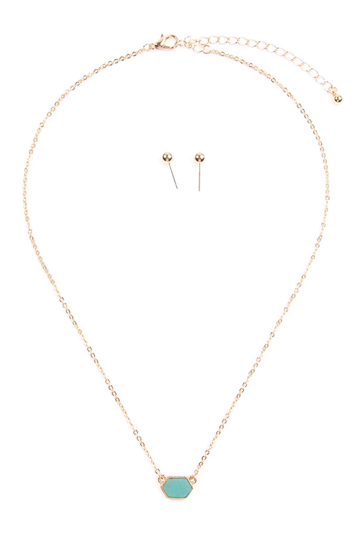 Druzy Hexagon Pendant Necklace Earring Set