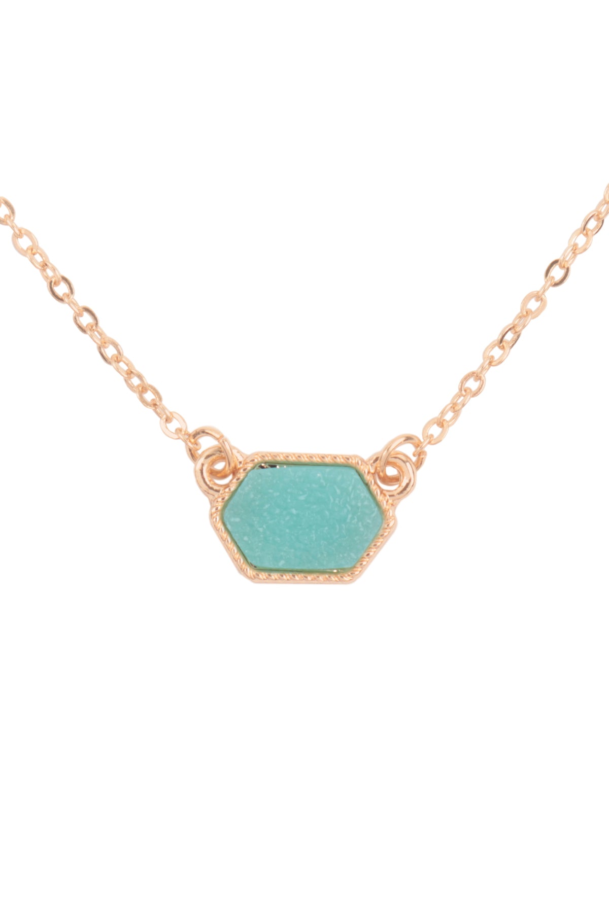 Druzy Hexagon Pendant Necklace Earring Set