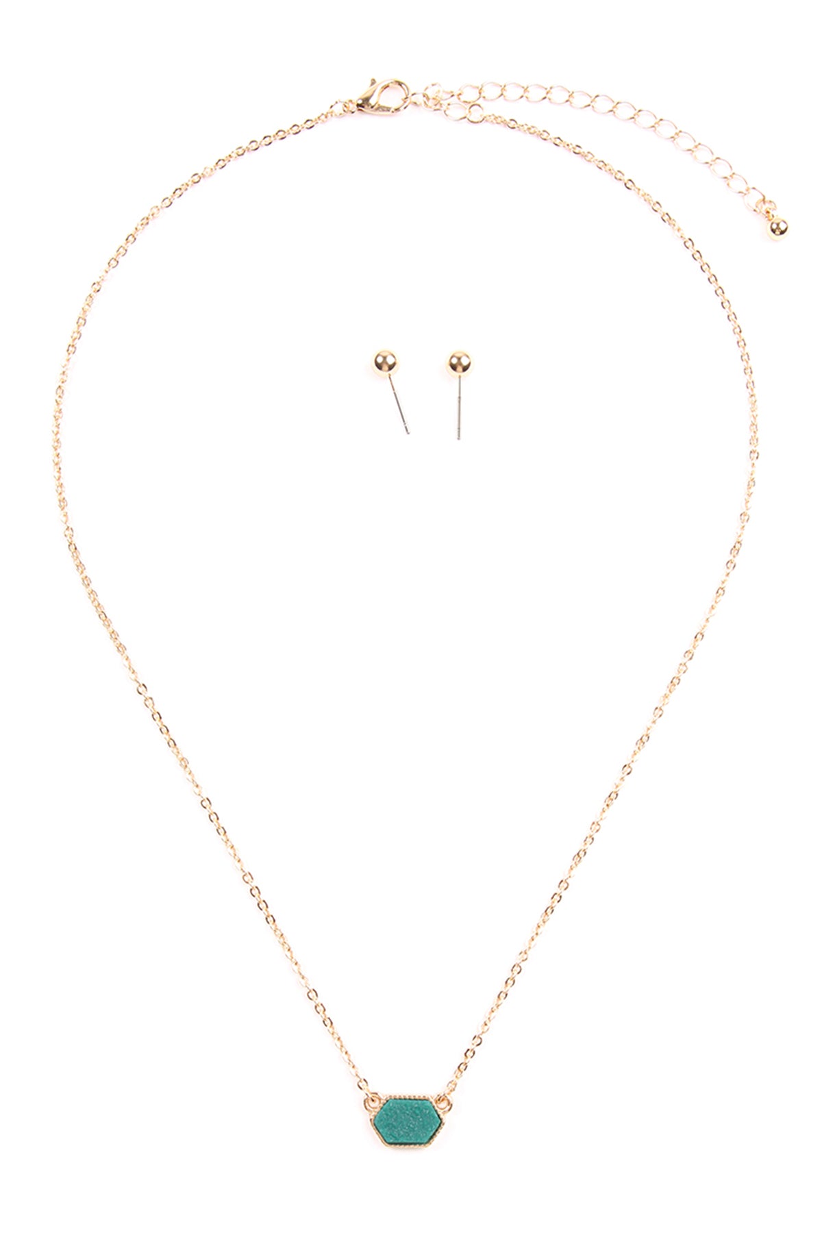Druzy Hexagon Pendant Necklace Earring Set