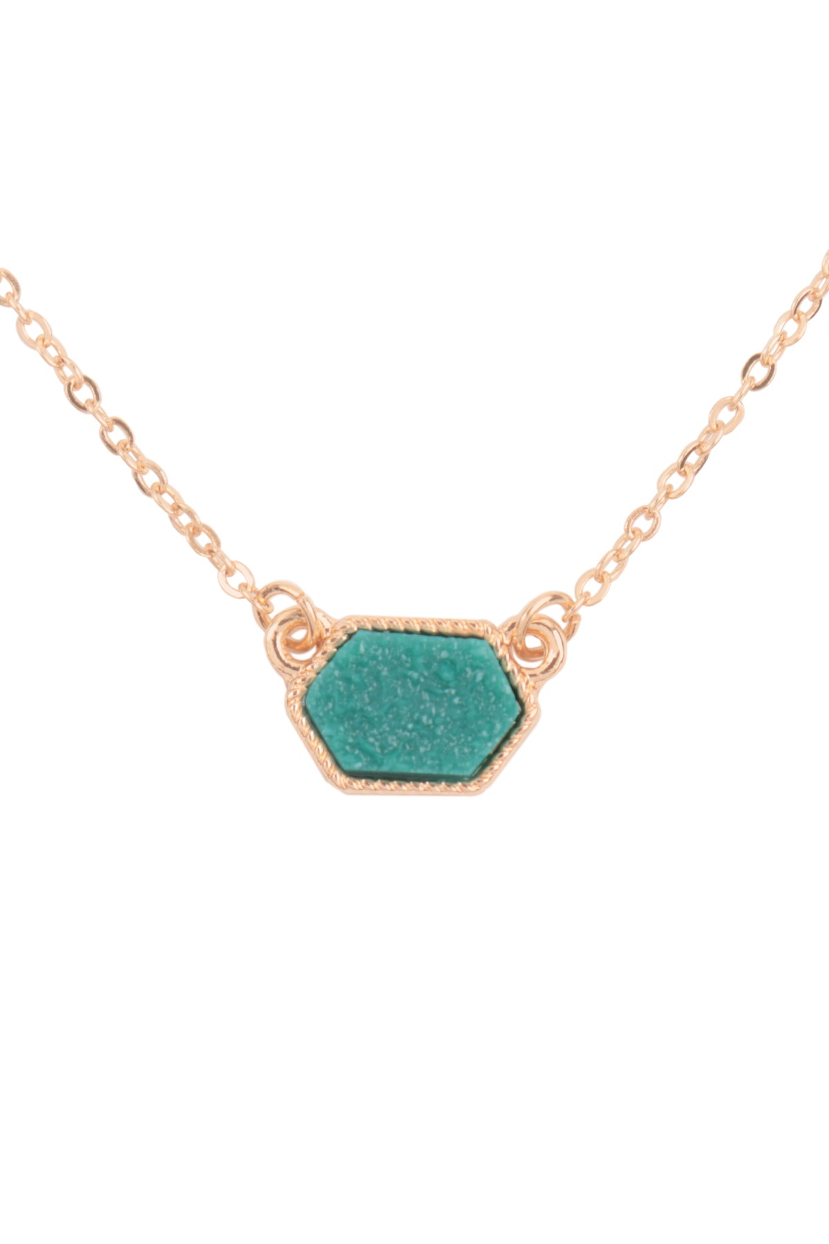 Druzy Hexagon Pendant Necklace Earring Set
