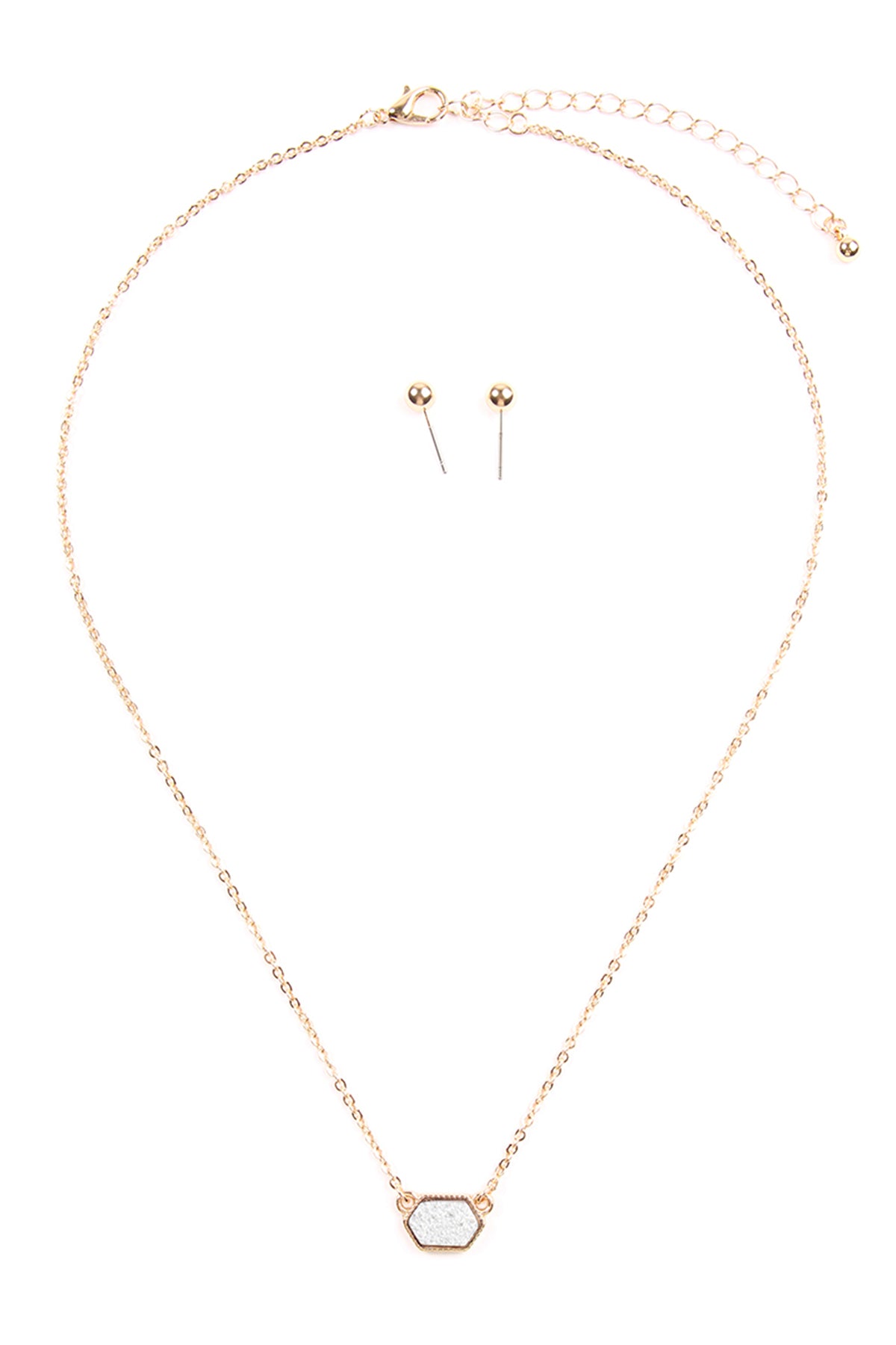 Druzy Hexagon Pendant Necklace Earring Set