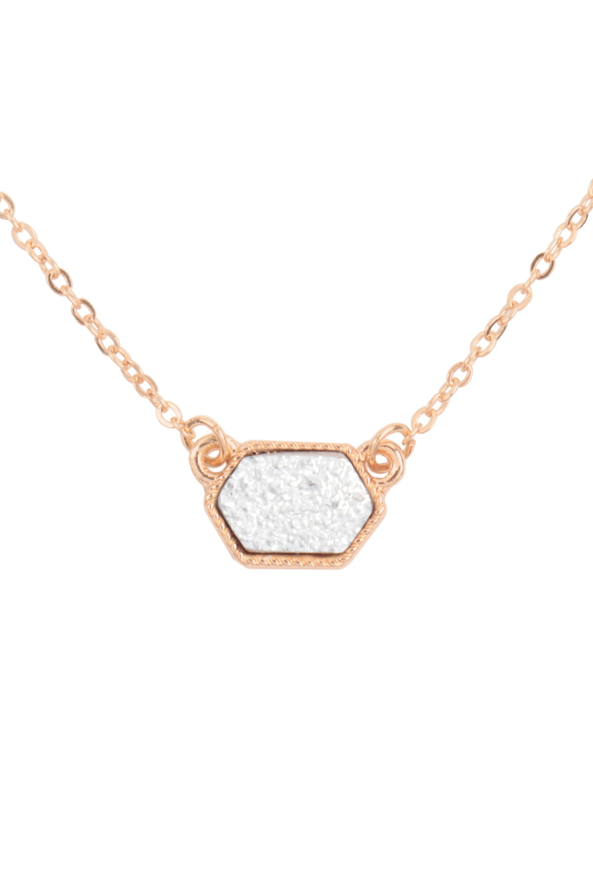 Druzy Hexagon Pendant Necklace Earring Set
