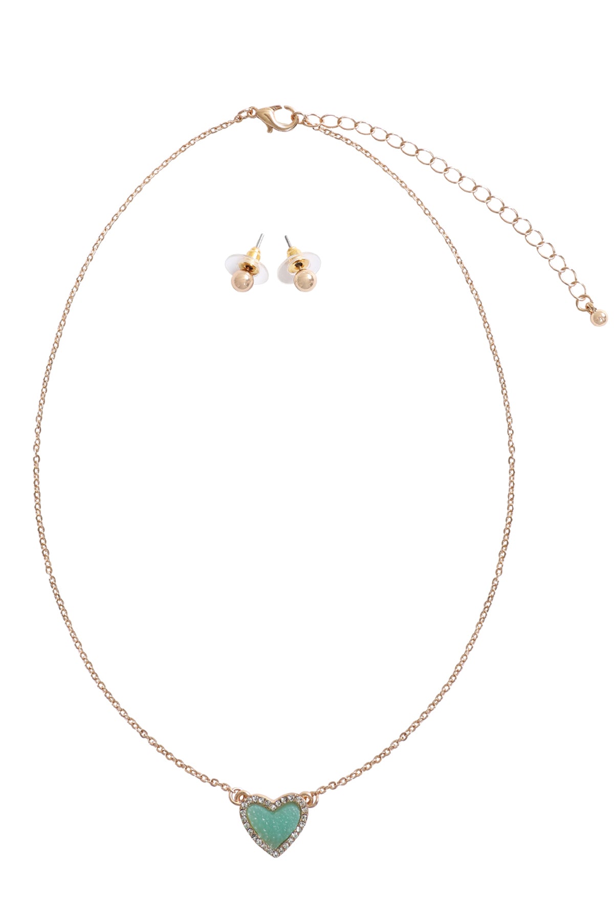 Valentine Heart Druzy Rhinestone Pendant Necklace & Earrings