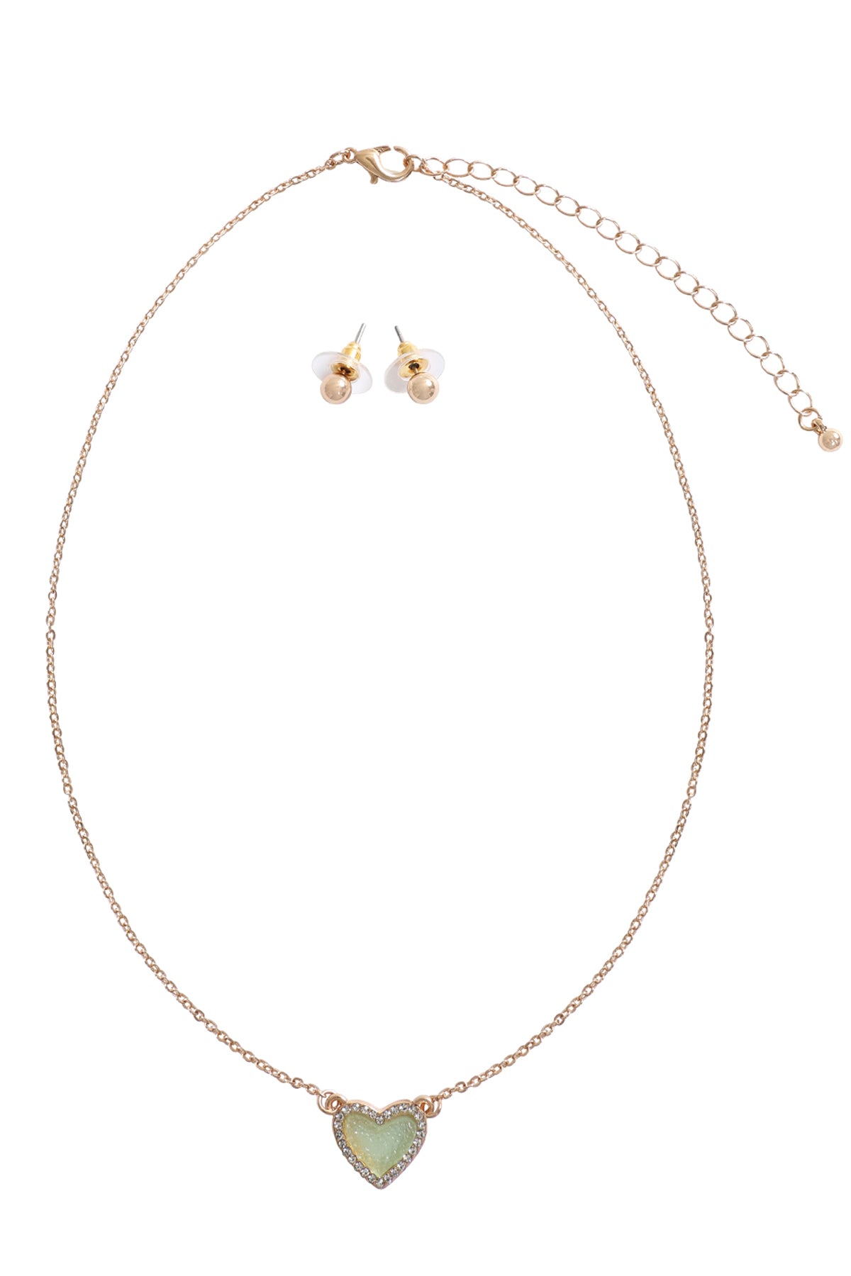 Valentine Heart Druzy Rhinestone Pendant Necklace & Earrings