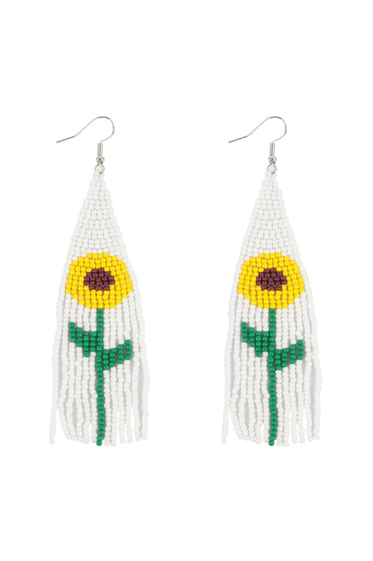 Summer Sunflower Seed Beads Fringe Fish Hook Boho Earrings Multicolor