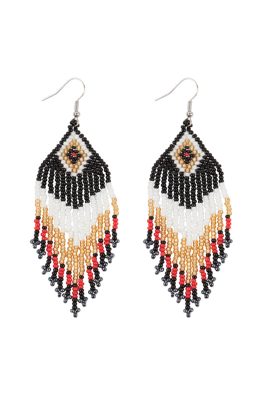 Tribal Pattern Seed Beads Boho Fish Hook Earrings  .6PAIRS