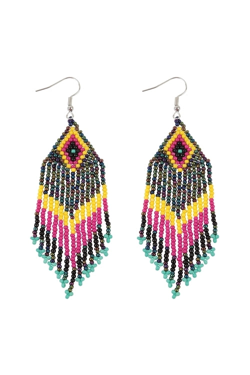 Tribal Pattern Seed Beads Boho Fish Hook Earrings