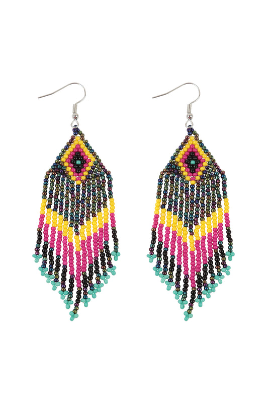 Tribal Pattern Seed Beads Boho Fish Hook Earrings /1PAIR