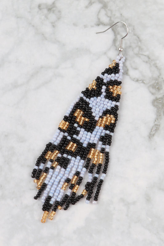 Leopard Pattern Seed Beads Boho Fish Hook Earrings