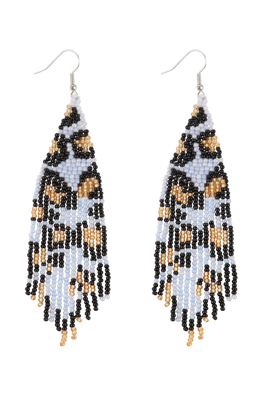 Leopard Pattern Seed Beads Boho Fish Hook Earrings
