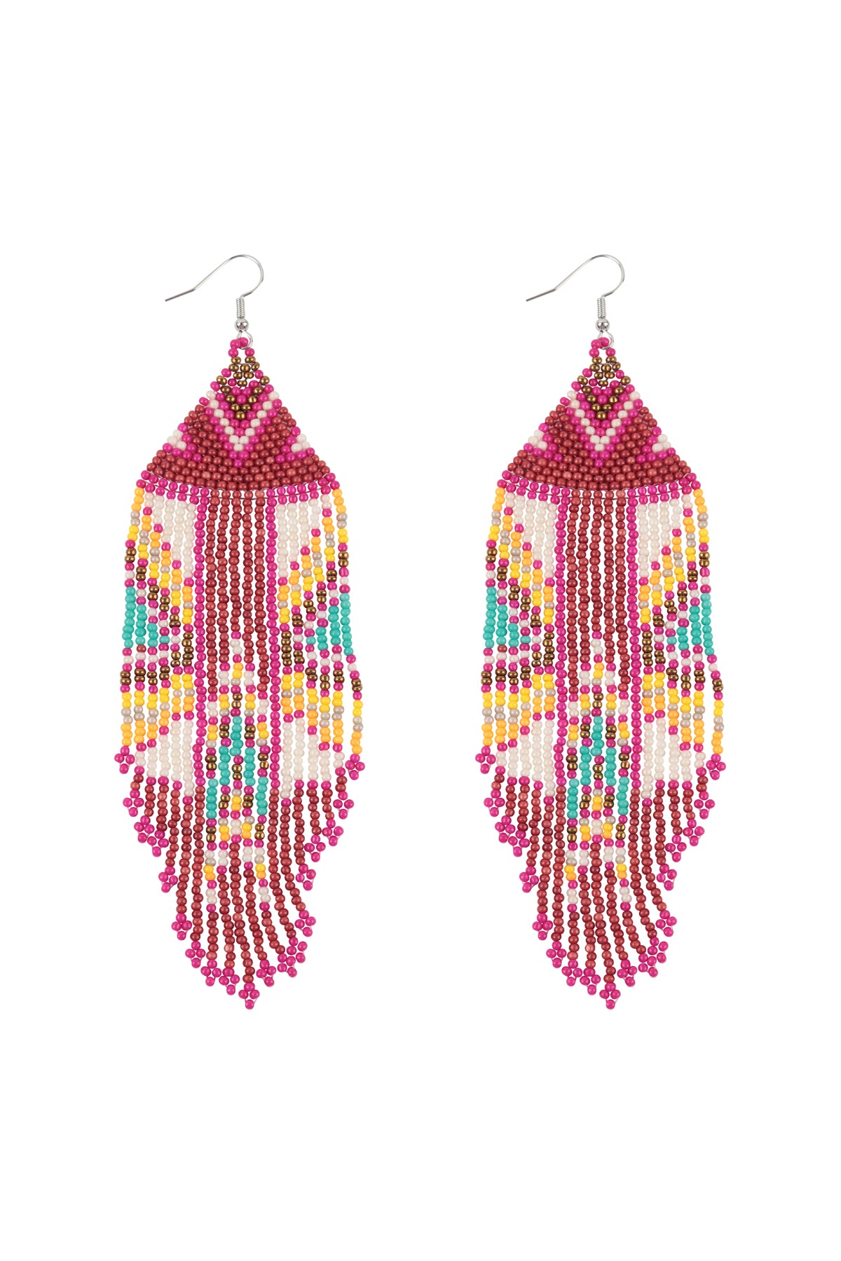 Aztec Pattern Fringe Beaded Fish Hook Earrings