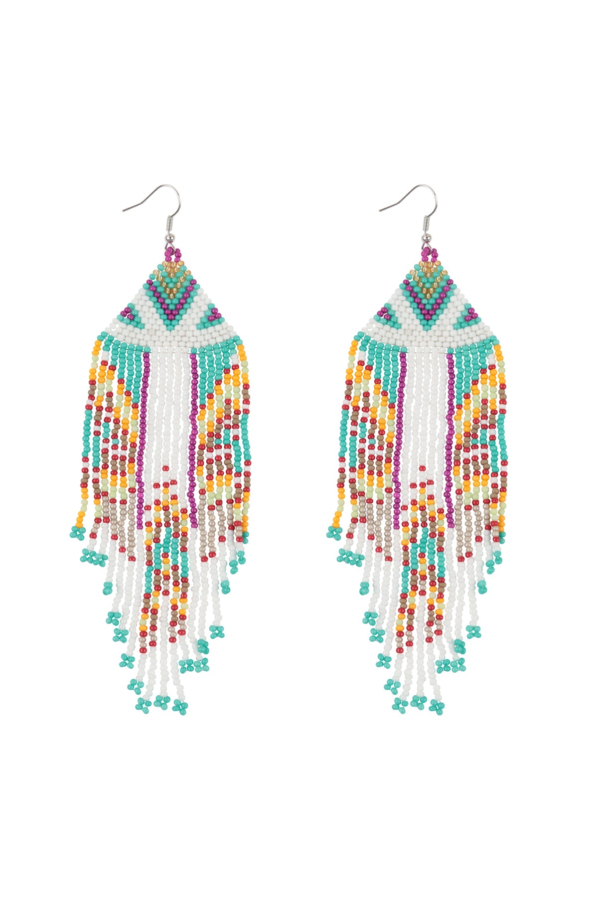 Aztec Pattern Fringe Beaded Fish Hook Earrings