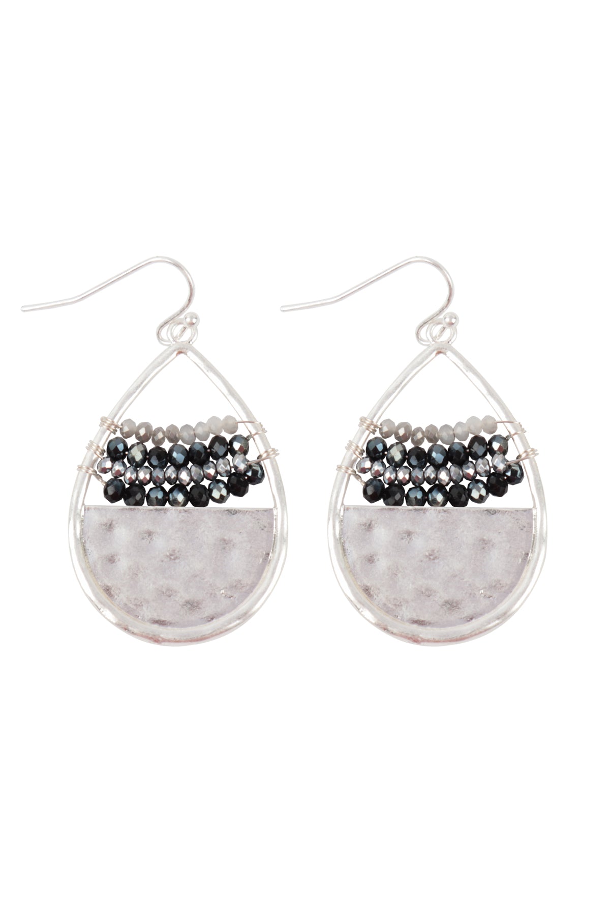 Hammered Teardrop W/ Rondelle Beads Fish Hook Earrings