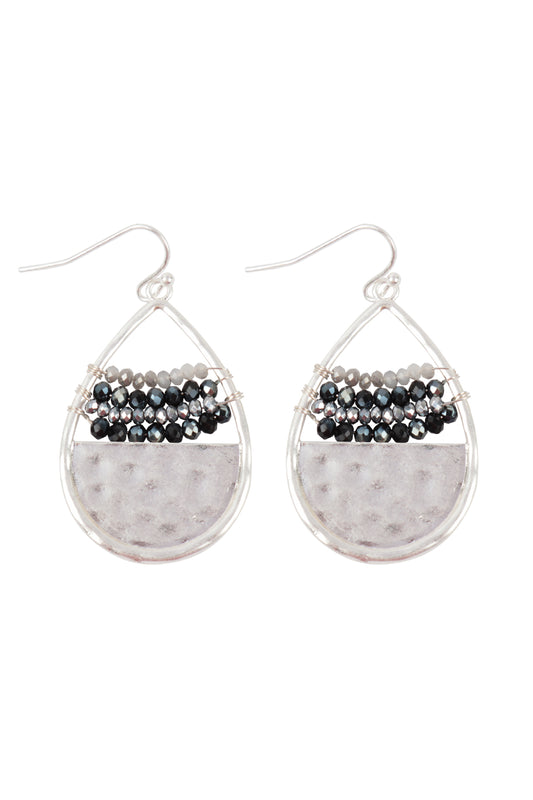 Hammered Teardrop W/ Rondelle Beads Fish Hook Earrings