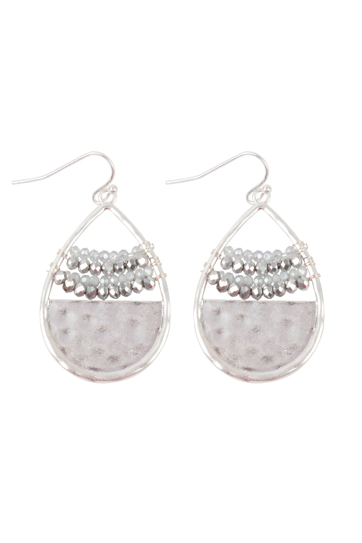 Hammered Teardrop W/ Rondelle Beads Fish Hook Earrings