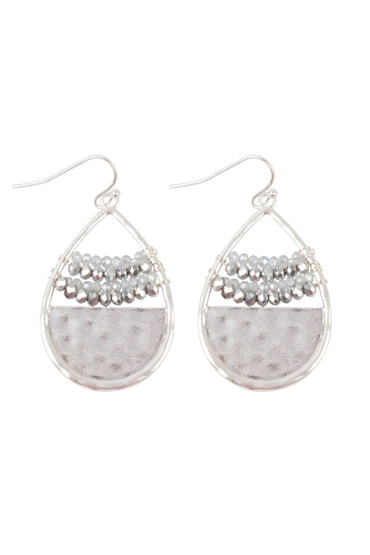 Hammered Teardrop W/ Rondelle Beads Fish Hook Earrings