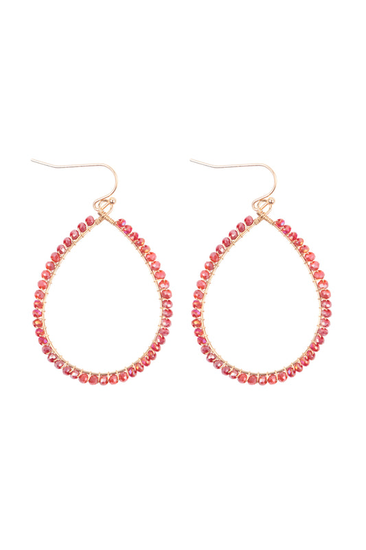 Wire Teardrop Glass Beads Fish Hook Earrings