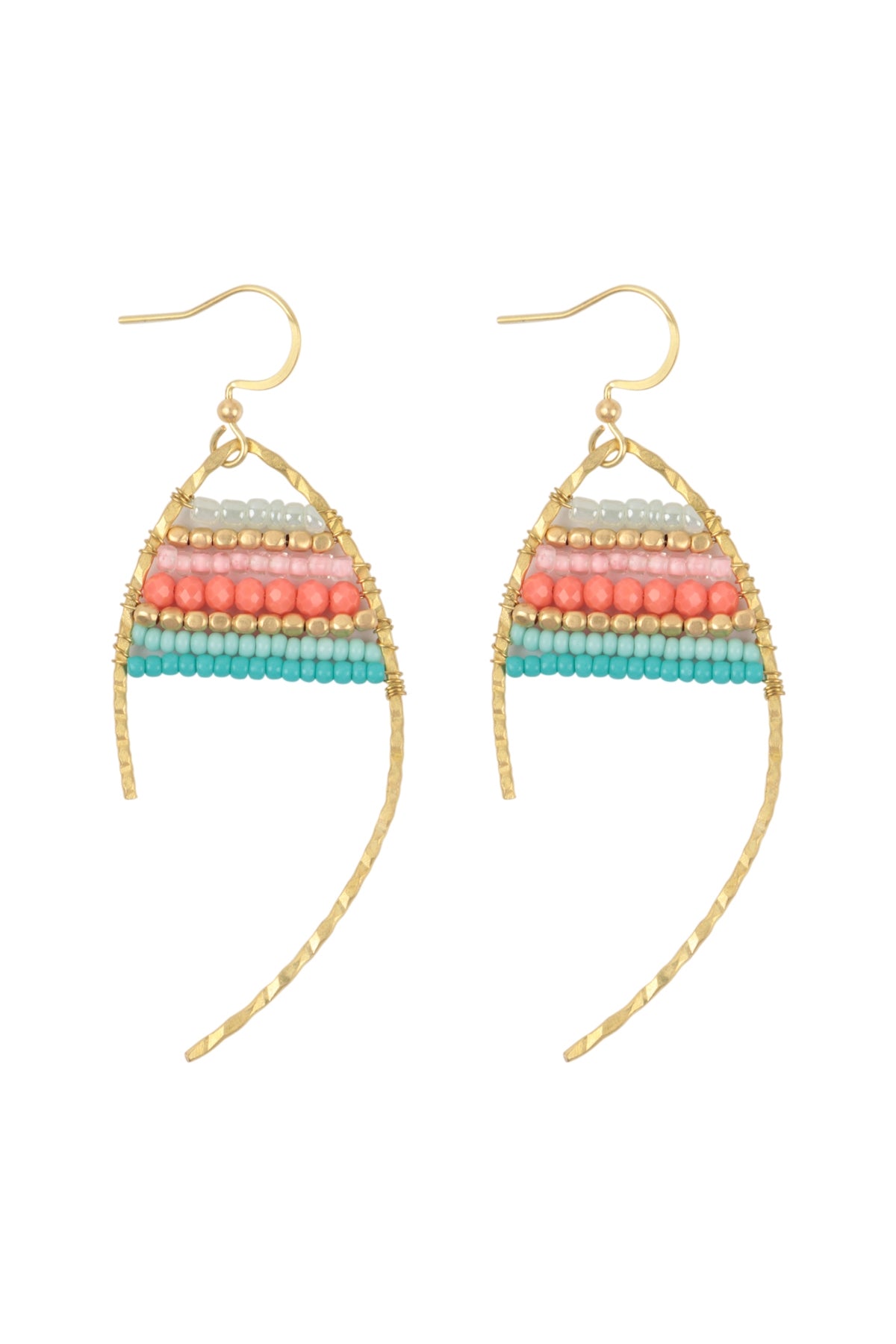 Wired Mix Beads Dangle Fish Hook Earrings