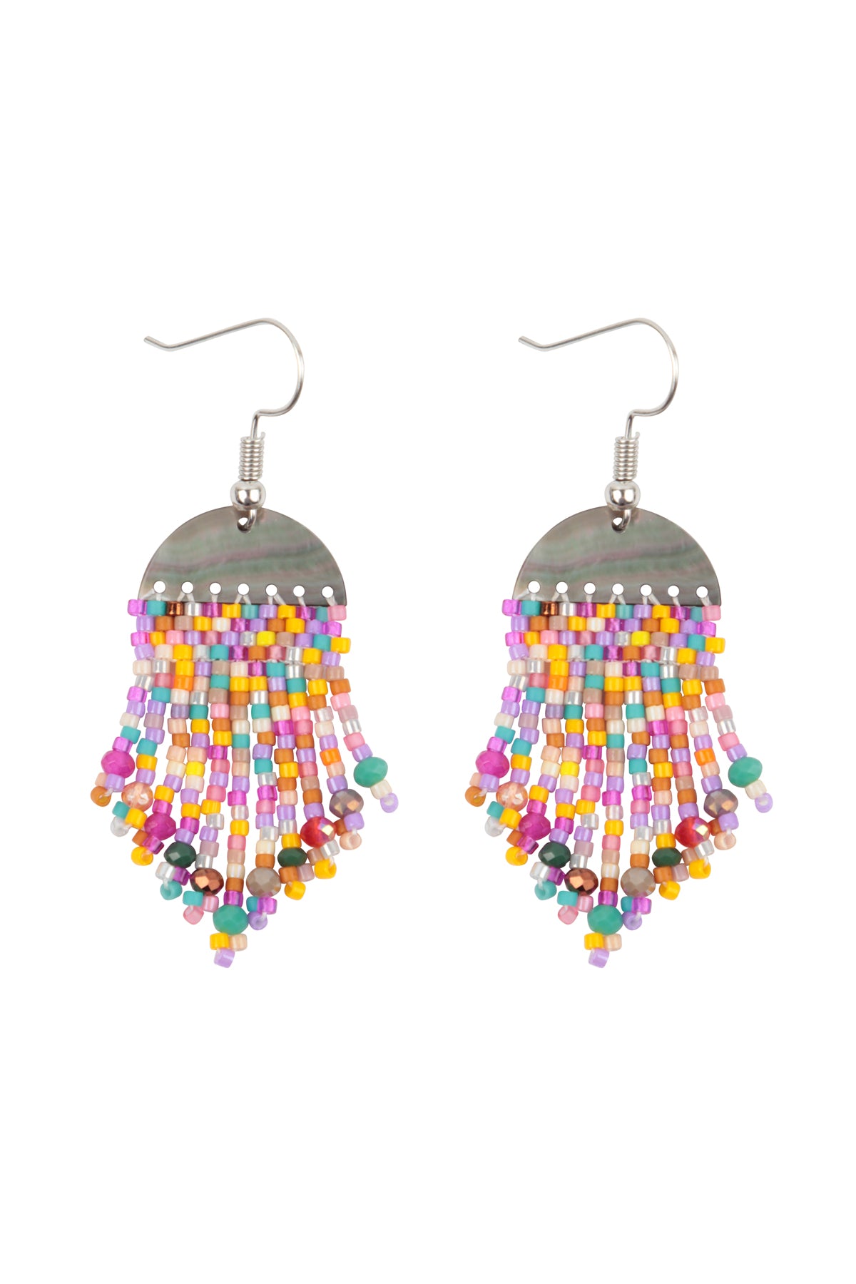Geometric Seed Beads Fringe Dangle Hook Earrings