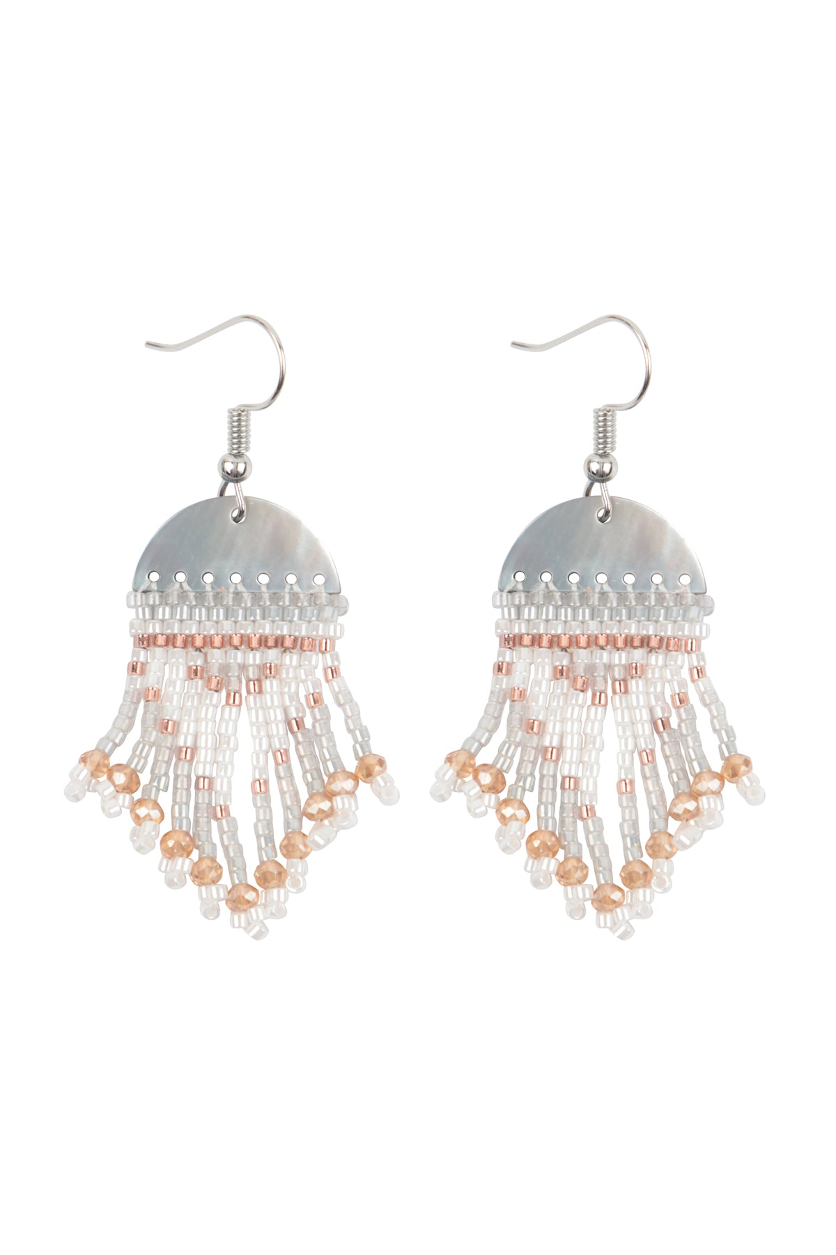 Geometric Seed Beads Fringe Dangle Hook Earrings