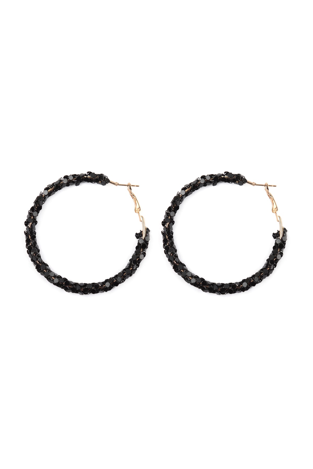 Rhinestone Wrapped Hoop Earrings Black